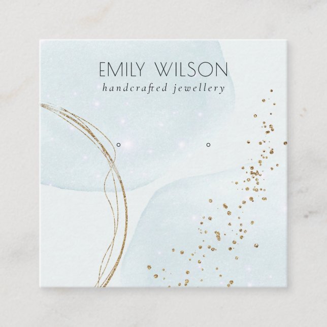 Abstrakt Glitter Blue Guld Stud Earring Visning Fyrkantigt Visitkort (Framsida)