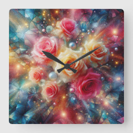 Abstrakt Glitter Ro Fyrkantig Klocka