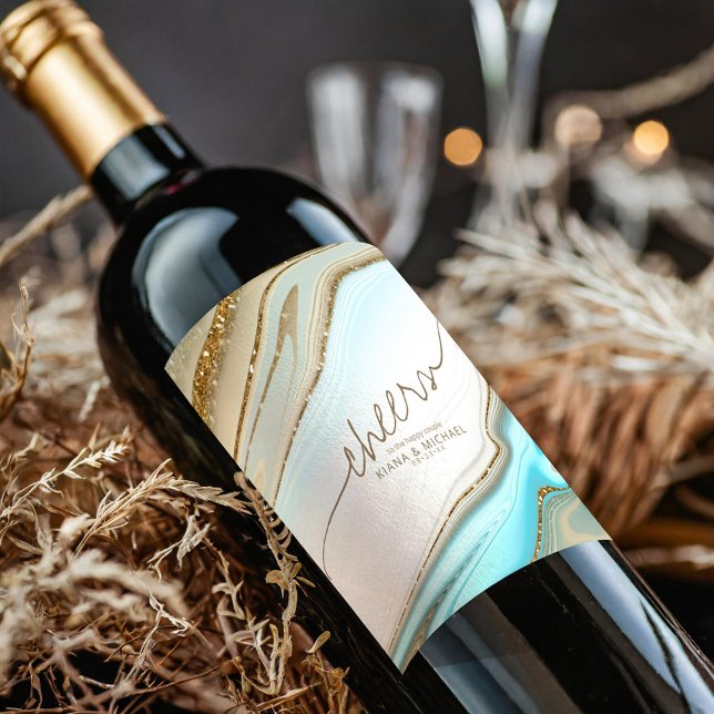 Abstrakt Glitter Strata Bröllop Cheers ID903 Vinflaska Etikett (Skapare uppladdad)