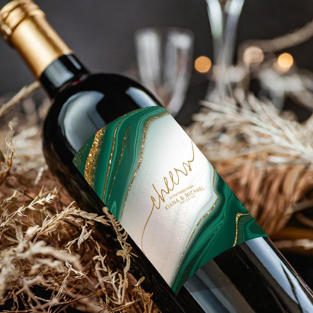 Abstrakt Glitter Strata Bröllop Cheers Wt Gr ID903 Vinflaska Etikett (Skapare uppladdad)