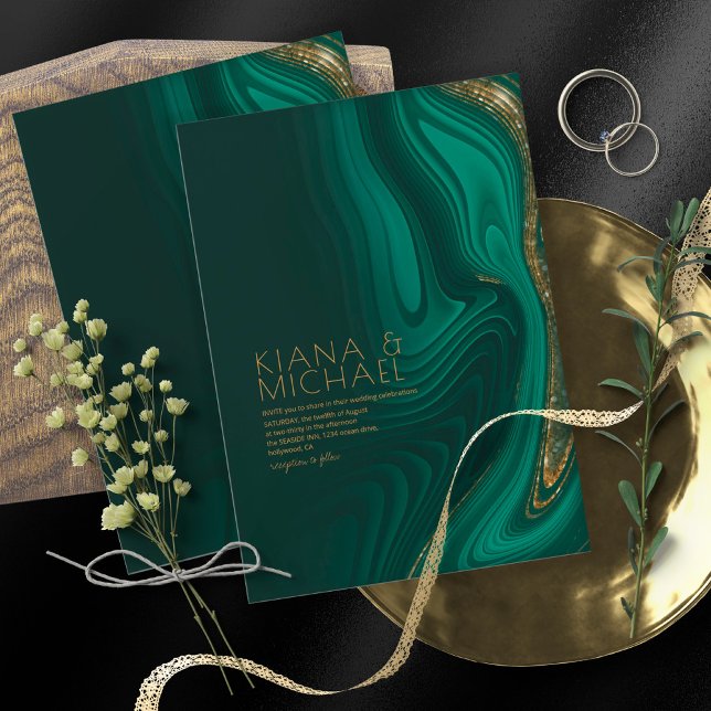 Abstrakt Glitter Strata Bröllop Dk Grönt-ID903 Inbjudningar (Skapare uppladdad)