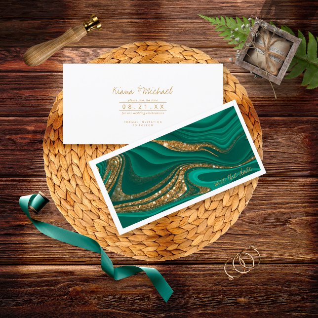 Abstrakt Glitter Strata Bröllop Grön ID903 Spara Datumet (Skapare uppladdad)