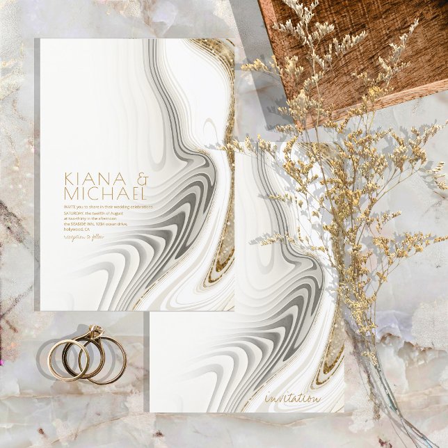 Abstrakt Glitter Strata Bröllop Ivory ID903 Inbjudningar (Skapare uppladdad)