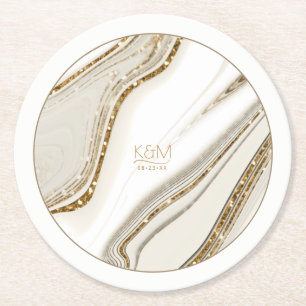 Abstrakt Glitter Strata Bröllop Ivory ID903 Underlägg Papper Rund