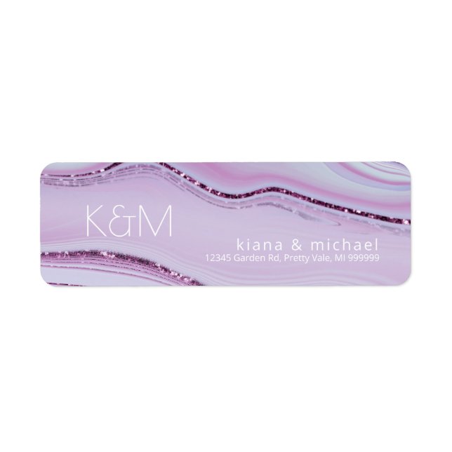 Abstrakt Glitter Strata Bröllop Lilac ID903 Returadress Etikett (Framsidan)