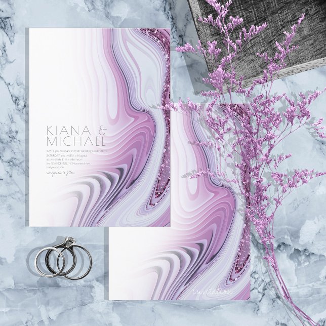 Abstrakt Glitter Strata Bröllop Lilac/Wht ID903 Inbjudningar (Skapare uppladdad)