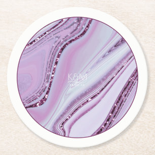 Abstrakt Glitter Strata Bröllop Lilafärgad ID903 Underlägg Papper Rund