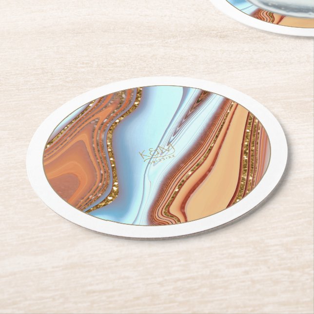 Abstrakt Glitter Strata Bröllop SW ID903 Underlägg Papper Rund (Vinklad)