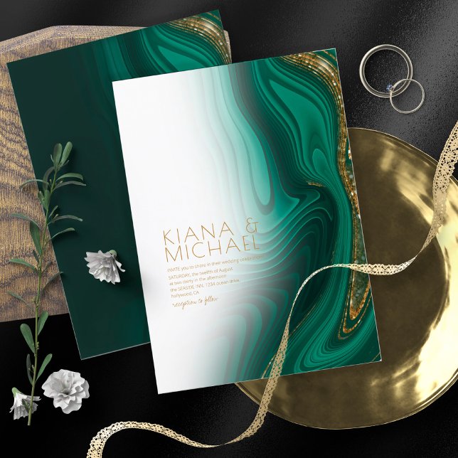 Abstrakt Glitter Strata Bröllop Wht Grönt-ID903 Inbjudningar (Skapare uppladdad)