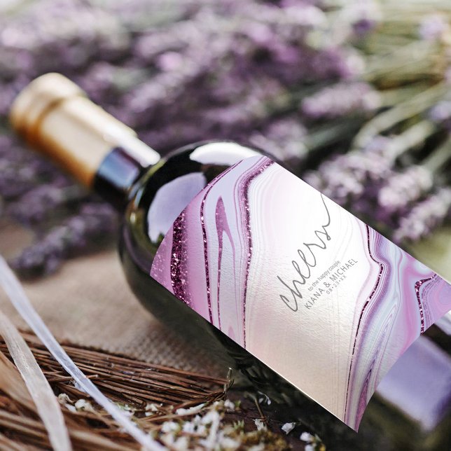 Abstrakt Glitter Strata Cheers Lilac/Wht ID903 Vinflaska Etikett (Skapare uppladdad)