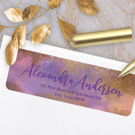 Abstrakt Glittery Lila Guld Return-adressetikett Returadress Etikett