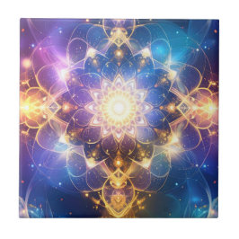 Abstrakt Glowing Lotus Mandala Tile Art Kakelplatta