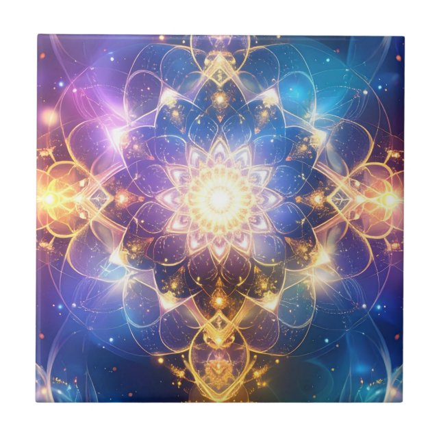 Abstrakt Glowing Lotus Mandala Tile Art Kakelplatta (Framsidan)