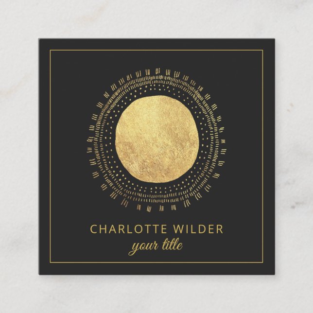 Abstrakt Gold Foil Circle Square Black Fyrkantigt Visitkort (Framsida)