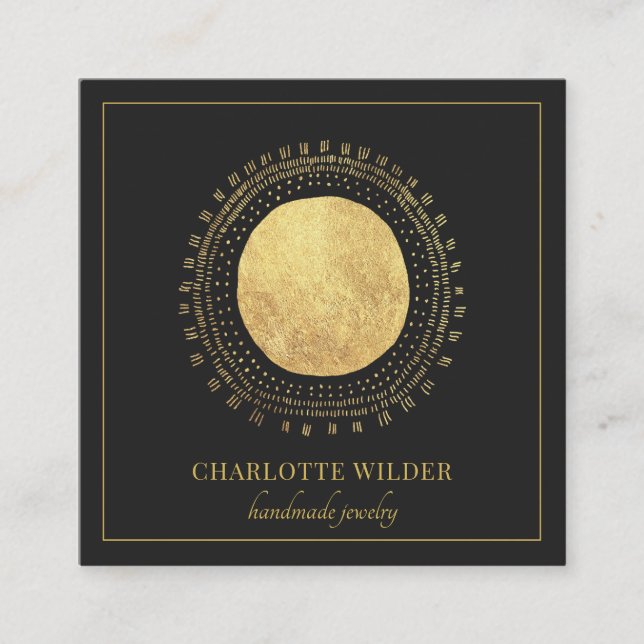 Abstrakt Gold Foil Circle Square Black Fyrkantigt Visitkort (Framsida)