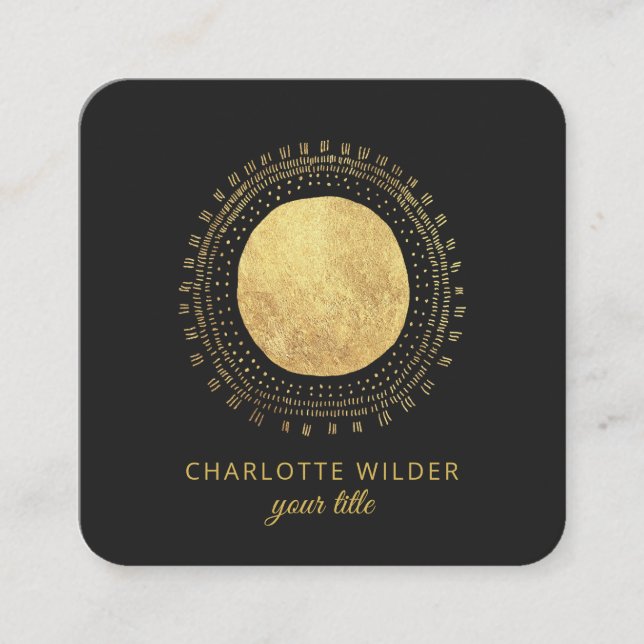 Abstrakt Gold Foil Circle Square Black Square Busi Fyrkantigt Visitkort (Framsida)
