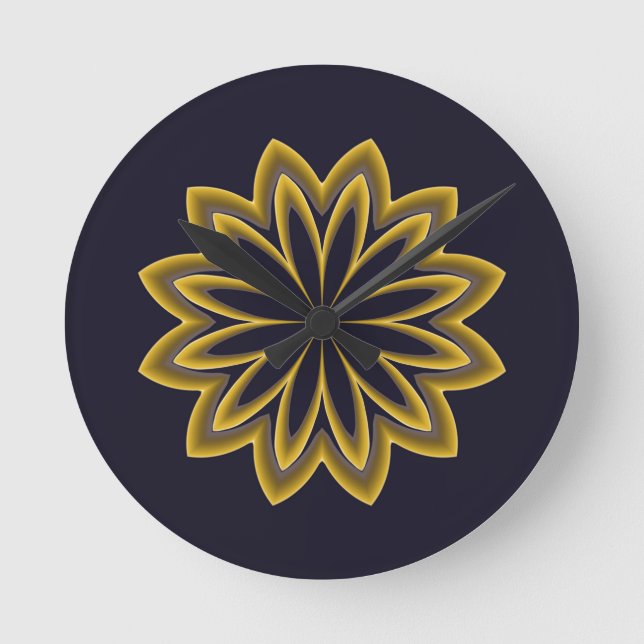 Abstrakt Golden Flower Rund Klocka (Framsida)