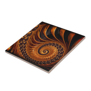 Abstrakt Golden Fractal Ceramic Tile - Black Guld Kakelplatta
