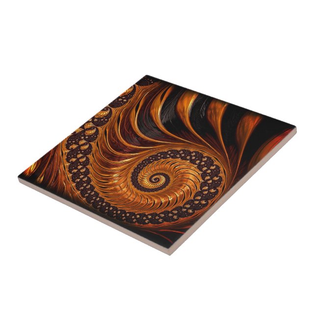 Abstrakt Golden Fractal Ceramic Tile - Black Guld Kakelplatta (Sidan)
