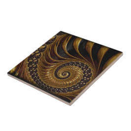 Abstrakt Golden Fractal - Svart och Guld Kakelplatta