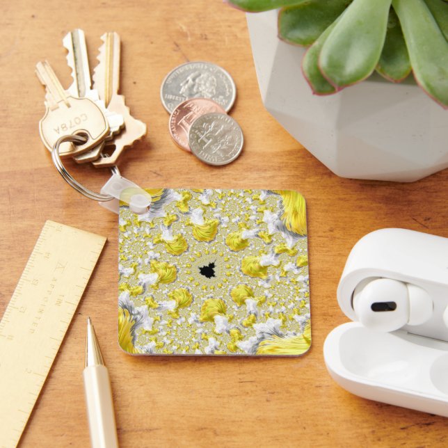 Abstrakt Golden Gult Symmetrical Fractal Nyckelring (Skrivbord)