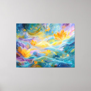 Abstrakt Golden Lotus Flytande Flowers Canvastryck