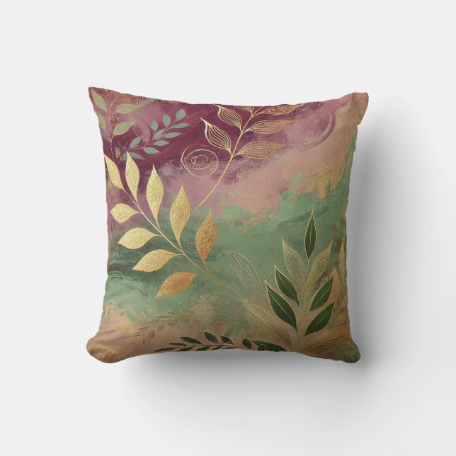 Abstrakt Golden-Oil löv Artwork Stil 8 Kudde (Framsida)