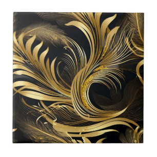 Abstrakt Golden Swirls Kakelplatta