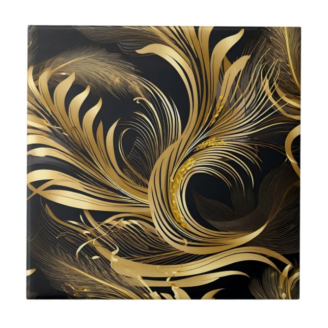 Abstrakt Golden Swirls Kakelplatta (Framsidan)