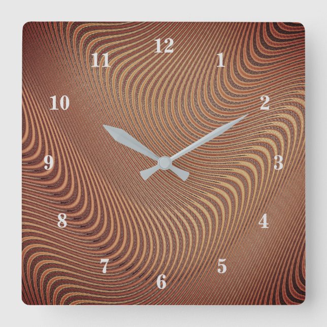 Abstrakt Golden Vågar Clock Fyrkantig Klocka (Framsida)