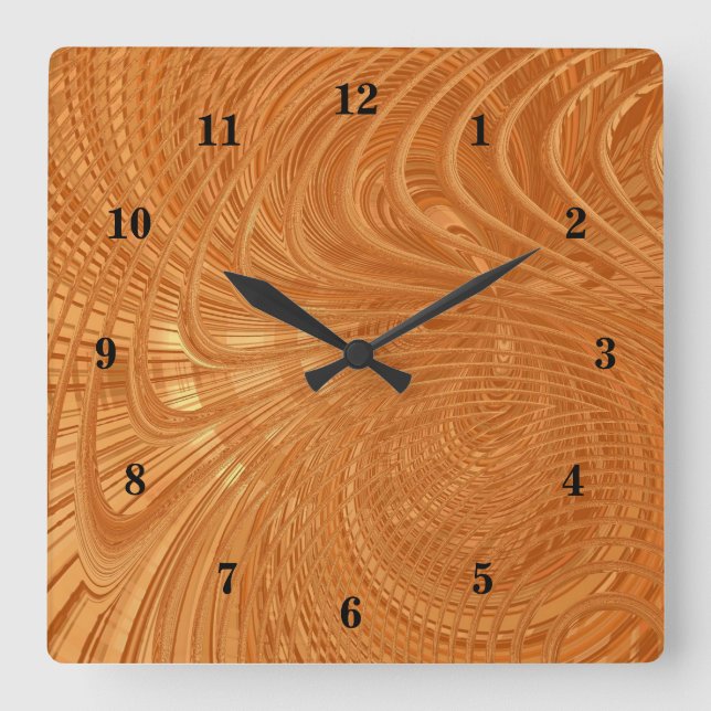 Abstrakt Golden Vågar Wall Clock Fyrkantig Klocka (Framsida)