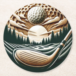 Abstrakt Golfer på Golf Boll Circular Golfing Arti Underlägg Papper Rund