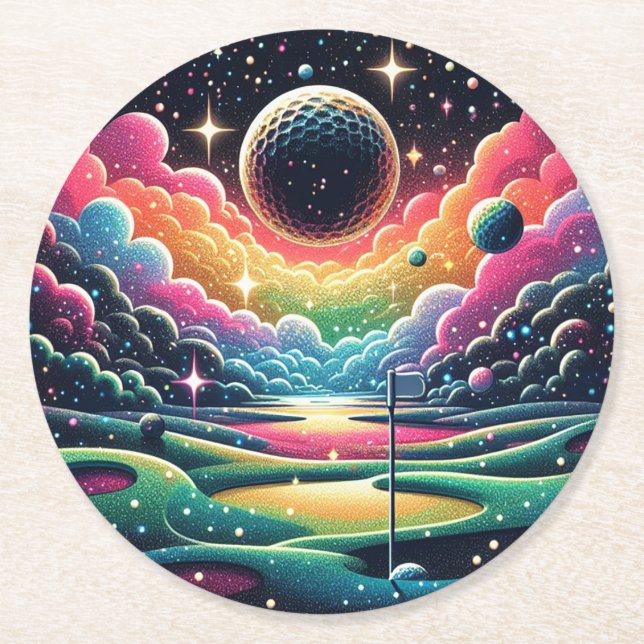 Abstrakt Golfer på Golf Boll Circular Golfing Underlägg Papper Rund (Framsidan)