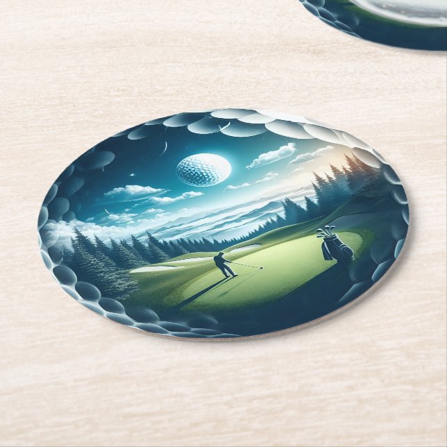 Abstrakt Golfer på Golf Boll Circular Golfing Underlägg Papper Rund (Vinklad)