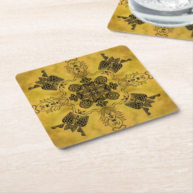 Abstrakt Goth Tribal Line Teckning Upprepa Mönster Underlägg Papper Kvadrat (Vinklad)