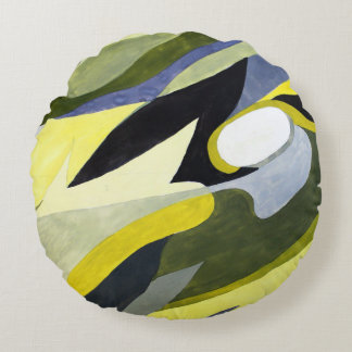 Abstrakt Gouache-sammansättning: Gult, Grått, svar Rund Kudde