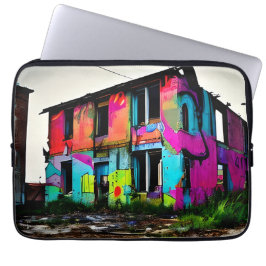 Abstrakt Graffiti Abandoned Urban Byggnad Laptop Fodral