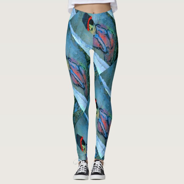 abstrakt graffiti girl blue grönt leggings (Framsida)