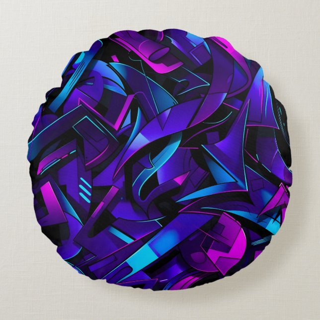 Abstrakt Graffiti Street Swirl Rund Kudde (Framsidan)