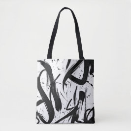 Abstrakt Graffiti Tote Bag - Bold Black & White Tygkasse