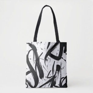 Abstrakt Graffiti Tote Bag - Bold Black & White Tygkasse