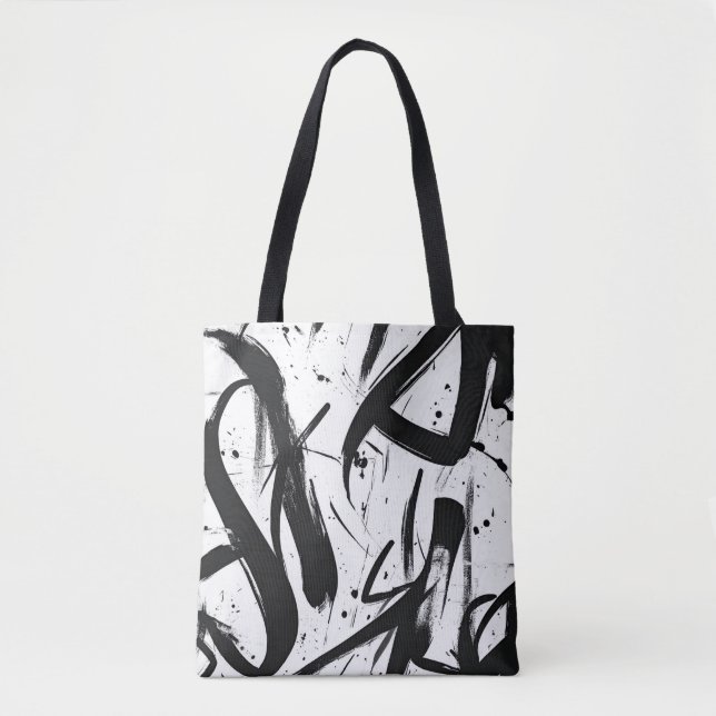 Abstrakt Graffiti Tote Bag - Bold Black & White Tygkasse (Framsida)