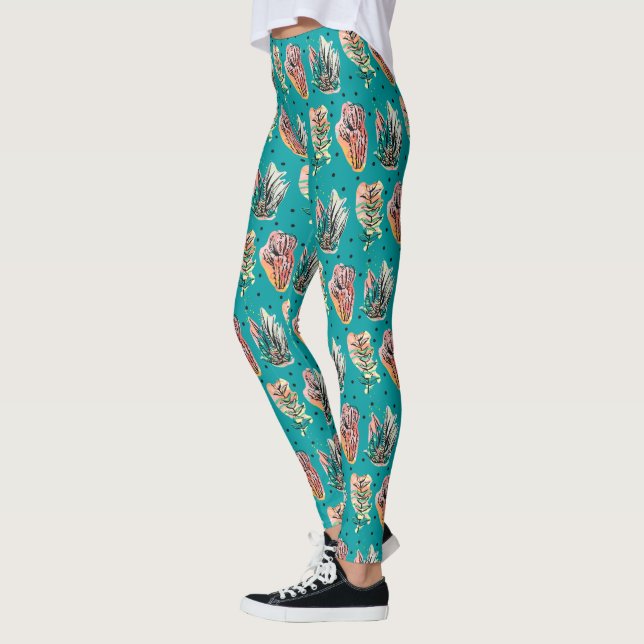 Abstrakt Graphic Cactus Succulent Mönster Leggings (Vänster)