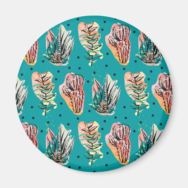 Abstrakt Graphic Cactus Succulent Mönster Magnet (Framsidan)