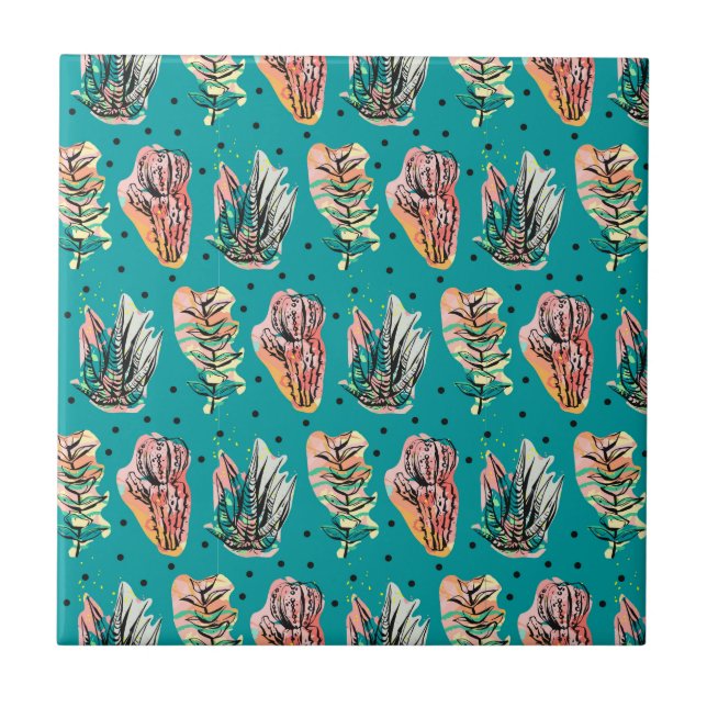 Abstrakt Graphic Cactus Succult Mönster Kakelplatta (Framsidan)