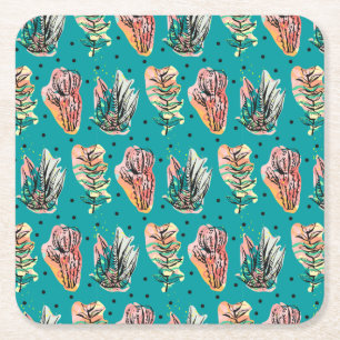 Abstrakt Graphic Cactus Succult Mönster Underlägg Papper Kvadrat