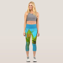 Abstrakt Grasses Turcouise Capri Leggings