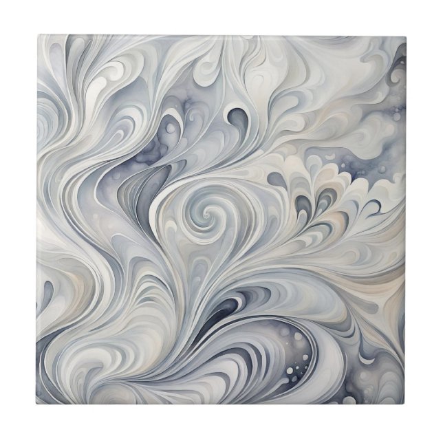 Abstrakt Grått Löv 2 Keramiska plattor Kakelplatta (Framsidan)