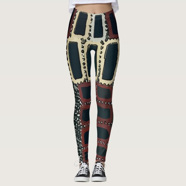Abstrakt Grått Rectangles Matisse stil Leggings (Framsida)