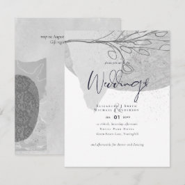 Abstrakt Grått White bröllopsinbjudan Lågkostnadsb Inbjudningar